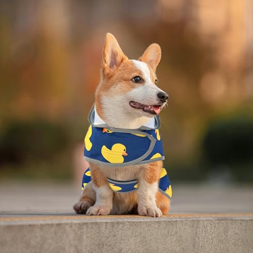 Dog Raincoat for Medium Dogs Waterproof Jacket Hooded Rain Coats with Reflective Strips Leash Hole & Poncho Adjustable Fit (Duck,M) - color: Blue Duck, size: Medium
