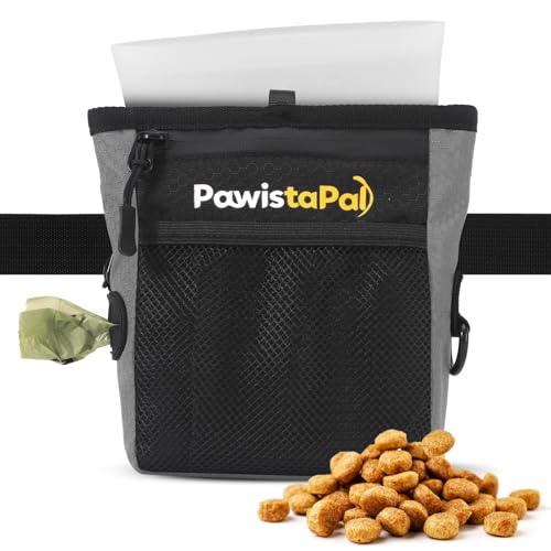 Dog Treat Pouch for Pet Training, One-Hand Magnetic Closure, Hands-Free Treat Bag with Silicone Liner, No Mess No Smell - color: Gray