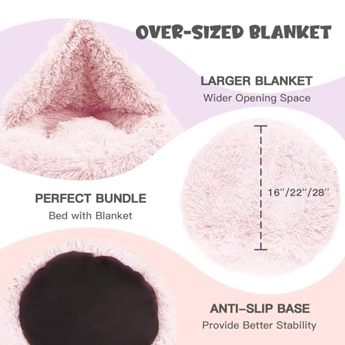 Himax Dog Bed for Medium Dogs, Pink Dogs Beds with Blanket Attached, Calming Anti-Anxiety Fluffy Dog Bed Washable (20"/26"/35") - color: Pink, size: 26.0"L x 26.0"W x 9.0"Th