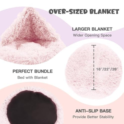 Himax Dog Bed for Medium Dogs, Pink Dogs Beds with Blanket Attached, Calming Anti-Anxiety Fluffy Dog Bed Washable (20"/26"/35") - color: Pink, size: 26.0"L x 26.0"W x 9.0"Th