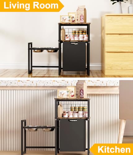 30.6Long x 26.2 High Elevated Dog Bowl Stand with Pet Food Storage Organizer, Adjustable Raised Feeding Station with Toy Basket for Large Medium Small Dogs and Cats, Black - color: Black