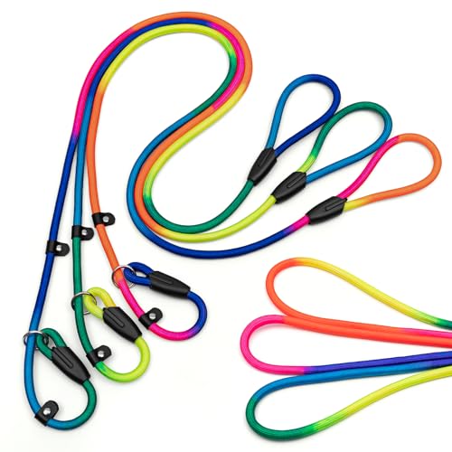 FOVRLZSE 3-Pack Adjustable Rainbow Dog Slip Leads Multi-Color, 5FT Reflective Nylon – No Collar Needed, No-Pull, Ideal for Small/Medium Dogs (Training/Walking) - color: Rainbow