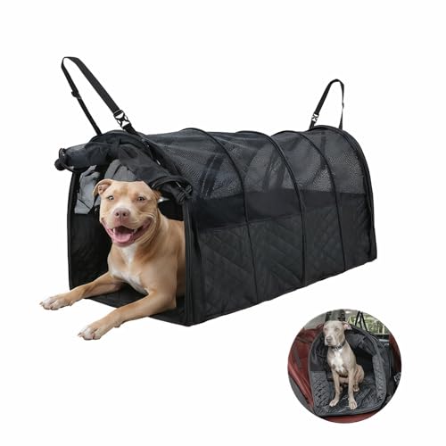 Soft Sided Collapsible Dog Crate for Car - XL Portable | Collapsible dog car crate folds small Secure straps for back seat, SUV & trucks. Portable for multiple dogs, area restriction