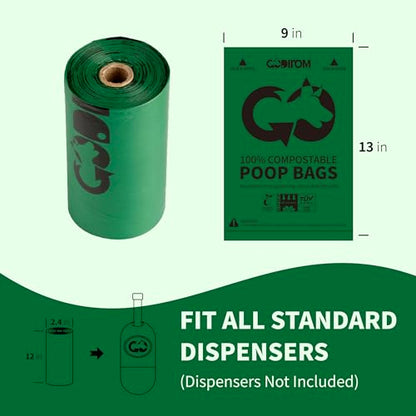 Certified 100% Home Compostable Poop Bags for Dogs, 120 Count Guaranteed Leak Proof and 18 Microns Extra Thick Waste Bag, 8 Rolls of Plant Based Doggie Poop Bag, No Scented with ASTM D6400 & EN13432 - color: Dark Green, size: 120 Count (Pack of 1)