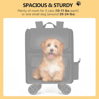 MGB Rolling Cat Carrier with Wheels: Dog Carrier for Small Dogs & Large Cats, Large Cat Carrier with YKK Zipper, Large Capacity, Breathable Mesh, Side Pocket, Black (Not for Airline) - color: Black