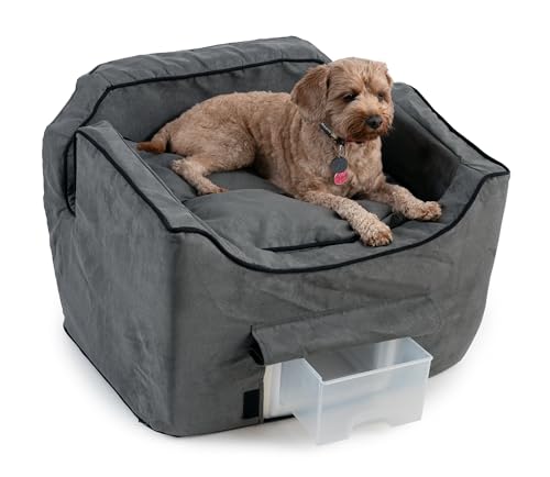 Snoozer Dog Car Seat with Storage Tray: Lookout II Dog Booster Car Seat for Pets up to 25lbs, Helps Alleviate Travel Sickness & Fear for Dogs, Removable Washable Cover – Anthracite, Size Medium - color: Anthracite, size: Medium