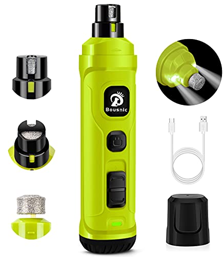 Bousnic Dog Nail Grinder with 2 LED Light - Super Quiet Pet Nail Grinder Powerful 2-Speed Electric Dog Nail Trimmer File Toenail Grinder for Puppy Small Medium Large Breed Dogs & Cats (Green) - color: Green