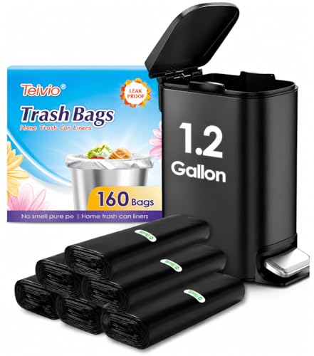 1.2 Gallon 160 Counts Small Trash Bags Garbage Bags, Bathroom Trash Can Bin Liners, Small Plastic Bags for home office kitchen, fit 5-6 Liter, 0.8-1.6 and 1-1.5 Gal, Black - size: 1 Count (Pack of 160)