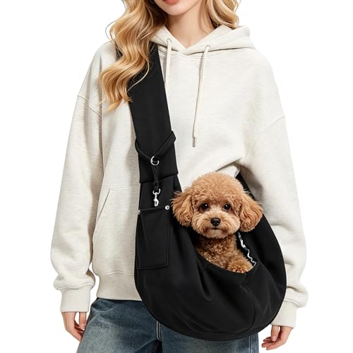 Pet Sling Carrier Bag, Hands-Free Shoulder Strap, for Small Dogs and Cats, Black (Black) (Black) - color: Black
