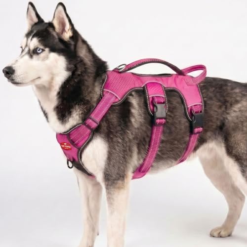 Tuff Pupper Escape Proof No Escape Dog Harness | 5 Point Adjustable Fit Harness for Dogs | Padded Dog Harnesses | Handle Dog Lift Harnesses - color: Hot Pink, size: Large: 27-32 Inch Chest