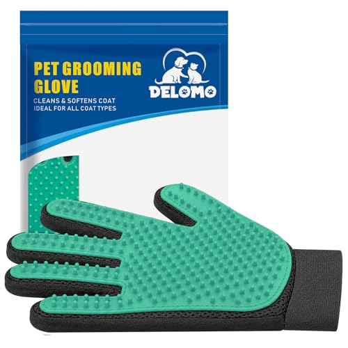 Pet Hair Remover Glove - Gentle Pet Grooming Glove Brush - Deshedding Glove - Massage Mitt with Enhanced Five Finger Design - Perfect for Dogs & Cats with Long & Short Fur - 1 Pack (Right-hand), Green - color: Green
