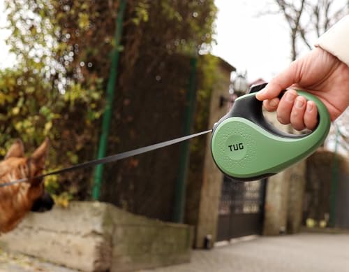 TUG 360° Tangle-Free Retractable Dog Leash with Anti-Slip Handle | 16 ft Strong Nylon Tape | One-Handed Brake, Pause, Lock (Small, Green) - color: Green, size: Small