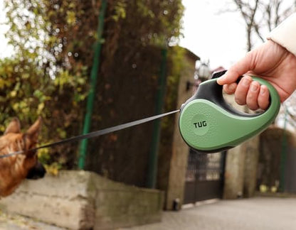 TUG 360° Tangle-Free Retractable Dog Leash with Anti-Slip Handle | 16 ft Strong Nylon Tape | One-Handed Brake, Pause, Lock (Medium, Green) - color: Green, size: Medium