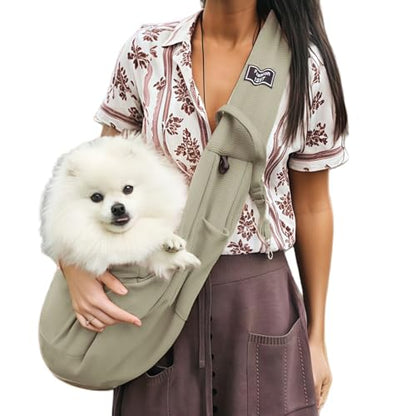 Dog Slings for Small Dogs,Soft and Breathable Waffle Fabric,Puppy Essentials,Reversible Dog Sling with Organizer Pocket,Suitable for Small Dogs and Cats,Gray - color: gray