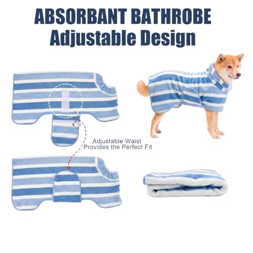 Fast Drying Dog Bathrobe, Super Absorbent Stripes Dogs Towel, Adjustable Warm Keeping Pet Puppy Bath Supplies (Blue, M) - color: Blue, size: M