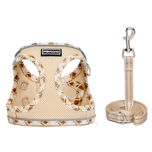 Mercano Soft Mesh Dog Harness and Leash Set, Step-in Reflective Breathable Lightweight Vest Harnesses with Safety Buckle for Small Dogs, Cats (Beige, S) - color: Beige, size: S (Chest: 13.2"-15.2")