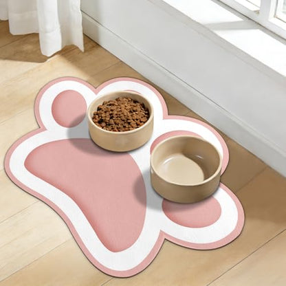Dog Food Mat for Bowls, Absorbent Quick Dry Dog Cat Mats for Food and Water, Non-Slip Backing Pet Mat Pet Supplies - Pink 15.74 inch - color: Paw3