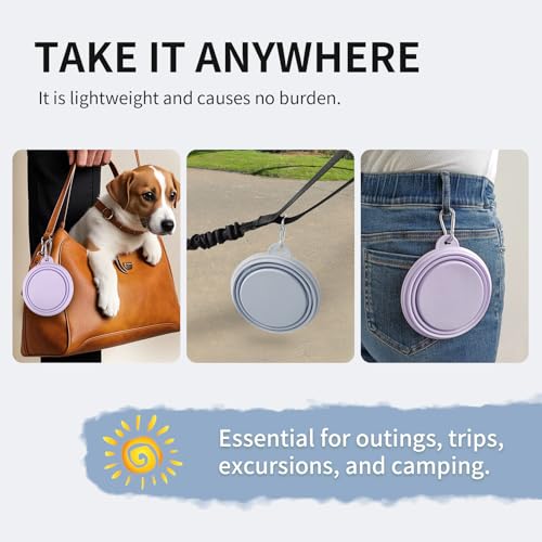 Collapsible Dog Bowls 2-Pack, Portable Travel Dog Bowl with Carabiner, Food-Grade Silicone Pet Bowl for Hiking, Walking (Macaron Blue and Violet) - color: 12 OZ Macaron Blue and Violet