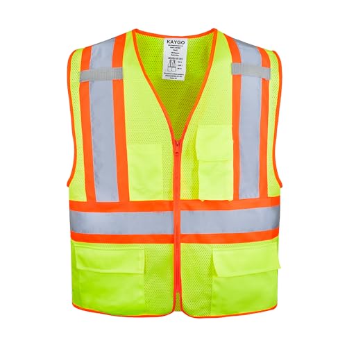 KAYGO Reflective High Vis Safety Vest with Pockets for Men and Women KG0100 | Breathable Polyester Lightweight, Two-Tone, ANSI Class 2, for Construction, Warehouse, Surveying, Cycling, Machine Washable - color: Yellow, size: Small