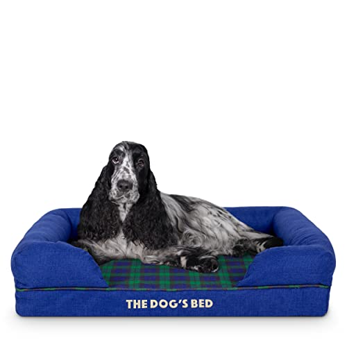 The Dog’s Bed Orthopedic Memory Foam Dog Bed with Bolsters for Medium Dogs, High Density Support Mattress, Low Front Entry, Removable Washable Cover, Oxford Fabric, Black Watch Tartan, Medium - color: Black Watch Tartan, size: Medium Beds