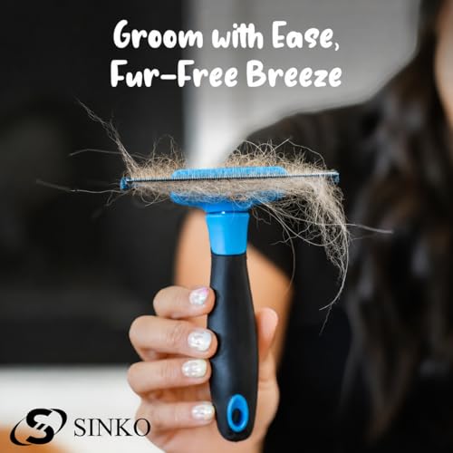 Sinko Deshedding Tool for Dogs & Cats, Pet Grooming Brush, Skin Friendly, Effectively Reduces Shedding by up to 95% for Short Medium Long Pet Hair (Blue)