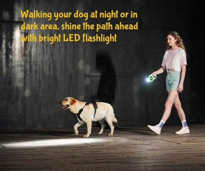 Rechargable Super Bright LED Flashlight Color Streamer Ring Anti-Tangle Retractable Sturdy Nylon Dog Leash, 16-ft Long, 3/8-in Wide (White) - color: WHITE