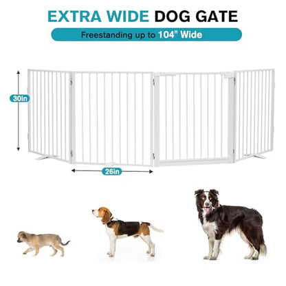 Snagle Paw Extra Wide Dog Gate,Free Standing Dog Fence with Door, Up to 104 Inch Wide Pet Gate with Support Feet for Stairs, Hallways, Doorways, Yard (White, 4 Panels) - size: Up to 104" W, 4 Panels, White