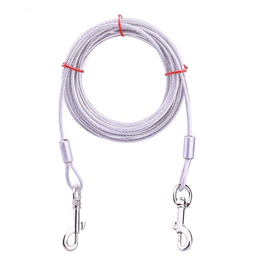 Stainless Steel Pet Dog Tie Out Cable - Double Head Dog Leash Camping Outdoor Tie-Out Cable for Medium Large Pet Dogs (5m/16Ft, Silver) - color: Silver, size: 5m/16Ft