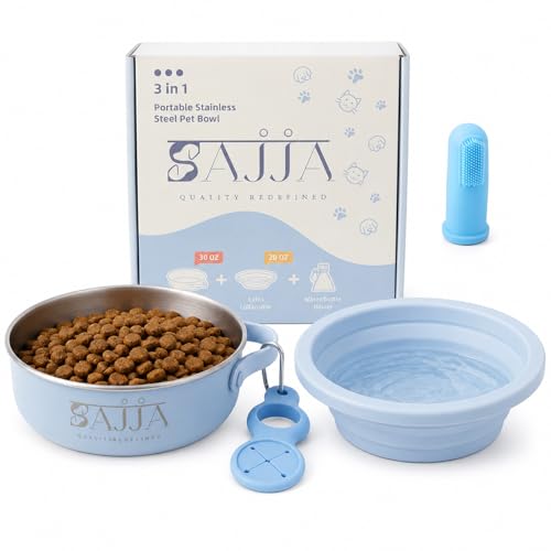 Blue Collapsible Travel Dog Bowl – BPA-Free Silicone & 18/8 Stainless Steel, Portable Non-Slip Food & Water Bowl with Handle, Bottle/Poop Bag Holder – Claim Your - color: Blue Bowl