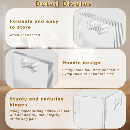 Clear Acrylic Dog Gate, 6 Panel 120" W x 24" H, Transparent Freestanding Pet Playpen Indoor, Foldable Pet Fence Barrier for Doorway with Handle/Support Feet - size: 6 Panel 120" W x 24" H