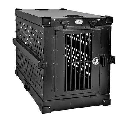 K9 Kennel Boss Aluminum Collapsible Dog Crate, Heavy Duty Folding Kennel - Medium (Black) - color: Black, size: 34.6"L x 25.2"W x 28.9"H