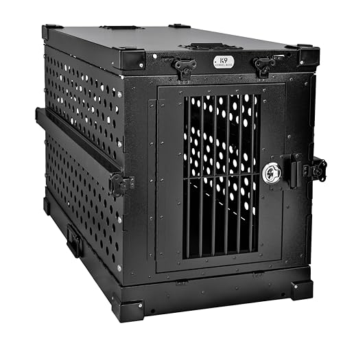 K9 Kennel Boss Aluminum Collapsible Dog Crate, Heavy Duty Folding Kennel - Medium (Black) - color: Black, size: 34.6"L x 25.2"W x 28.9"H