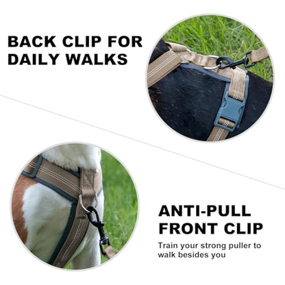 Plutus Pet No Pull Dog Harness, Adjustable Nylon Harness with Soft Padding, Reflective and Heavy Duty Dog Harness for Small, Medium, Large Dogs(Beige, L) - color: Beige, size: L
