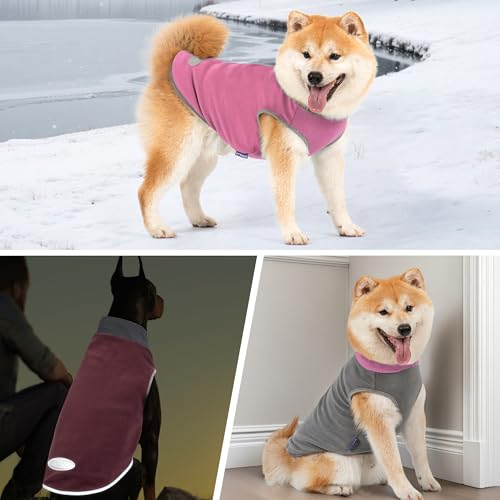 cyeollo 2 Pack Dog Sweaters Fleece Sweatshirt Stretchable Reflective Pet Sweater Dog Clothes for Small Puppy Dogs Girl, Pink & Grey S - color: Grey & Pink, size: Small