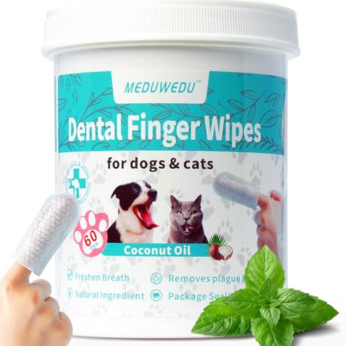 MEDUWEDU Dental Care Finger Wipes 60 Counts,Teeth Cleaning Finger Wipes for Dogs & Cats,Reduces Plaque & Freshens Breath, Mint Scent - size: 1.5" 60pcs