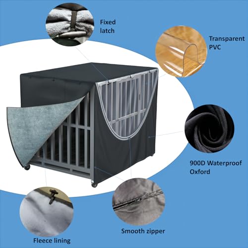 Dog Crate Cover 48 Inch - Heavy-Duty 900D Oxford Waterproof Dog Kennel Cover with Fleece Lining, Zipper, and Clear Window (Black, Fits 48.5“ L x 31.5” W x 36.5" H Crates) - color: Black（with fleece lining）, size: 48.5"L x 31.5"W x 36.5"H