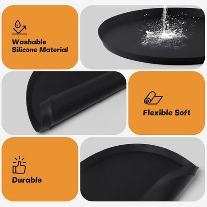 20" Silicone Pet Food Mat, 2PCS Waterproof Feeding Mat for Dog & Cat Extra Large Dog Bowl Mats with Raised Edge, Non-Slip, Protects Floors, Easy to Clean (Black) - size: 2pcs