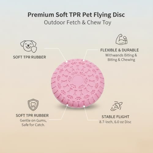 Compatible with Interactive Fetch Play, Soft TPR Rubber Dog Flying Disc, Flexible 8.7 Inch Outdoor Toy for Dogs - color: Pink