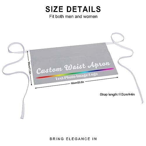 sophiehome Custom Waist Apron with Pockets Add Photo Logo Name Personalized Waiter Server Short Aprons for Kitchen - color: Grey