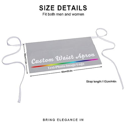 sophiehome Custom Waist Apron with Pockets Add Photo Logo Name Personalized Waiter Server Short Aprons for Kitchen - color: Grey