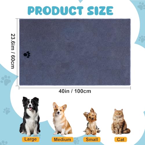 WOUSEDO Microfiber Dog Towels for Drying Dogs,40'' X 23.6'', Super Absorbent and Soft Pet Grooming Towel, Perfect Shower & Bath Supplies for Dogs(2-Pack Grey) - size: 2-Pack