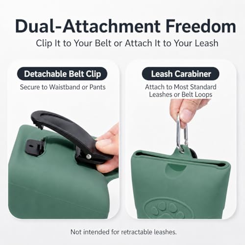 Upgraded Dog Treat Pouch with Strong Magnetic Closure - Small Silicone Training Bag, Waist-Mounted Clip & Leash Carabiner, Airtight Portable Treat Bag (Dark Green) - color: Dark Green