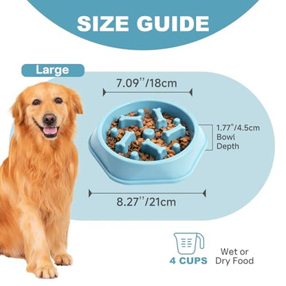 Slow Feeder Dog Bowls Anti Gulping Reduces Gastric Burden Prevents Bloat and Digestive Issues Safe Durable Material Easy to Clean Puppy Slow Feeder Bowl for Healthy Eating Excess Energy Management - color: Blue