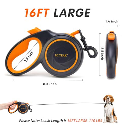 Retractable Dog Leash, Great Leash Retractable for Small/Medium/Large Dogs up to 110 lbs, Strong Nylon Tape, Tangle Free, One-Hand Brake - color: Black