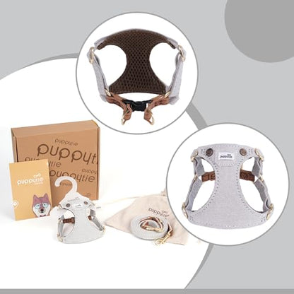 Puppytie No Pull Dog Harness with Multifunction Dog Leash,Soft Adjustable No Choke Escape Proof Pet Harness Vest for Medium Dogs,Denim Gray,M - color: Pocket-Grey, size: M