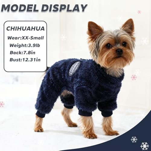 Fleece Dog Pajamas Winter Warm Dog Sweater for Small Dogs Thermal Soft Puppy Pjs Coat Stretchy Jumpsuit Doggie Pet Clothes Outfits Cat Apparel (Navy Blue, Small) - color: Navy Blue, size: Small
