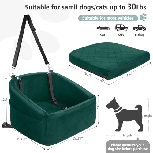 NEEZUKAR Dog Car Seat for Small Medium Dogs,Detachable Washable Dog Booster Seat Under 30lbs, Pet Car Seats Travel Bed with Storage Pockets and Safety Belt(Green) - color: Green