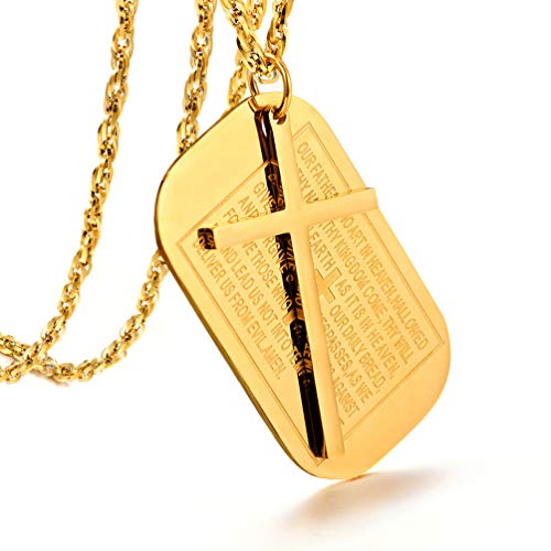 PROSTEEL Cross Necklace for Men Women, 316L Stainless Steel Dog Tag Cross/Dog Tags Military, Jesus Crucifix, Snake Cross, Black/Gold/Silver/Rose Gold/Blue Tone Cross Pendant, Come with Box - color: 3. Gold, style: 4. OUR FATHER WHO ART IN HEAVEN
