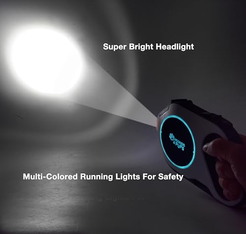 Hounds & Pups Retractable Dog Leash, 15 ft Length, LED Light for Night Walks (Blue) - color: blue