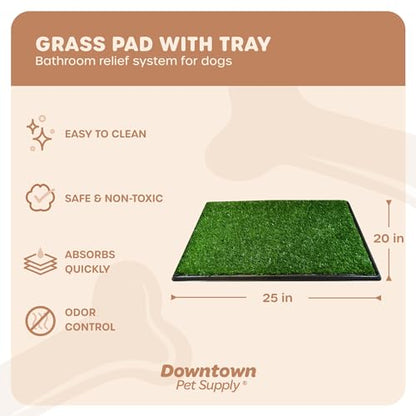 Downtown Pet Supply Dog Grass Pad with Tray, 20 x 25 - Outdoor and Indoor Potty System for Dogs with Replaceable Synthetic Grass Pee Turf - Portable and Waterproof Turf Dog Potty - size: 20" x 25"